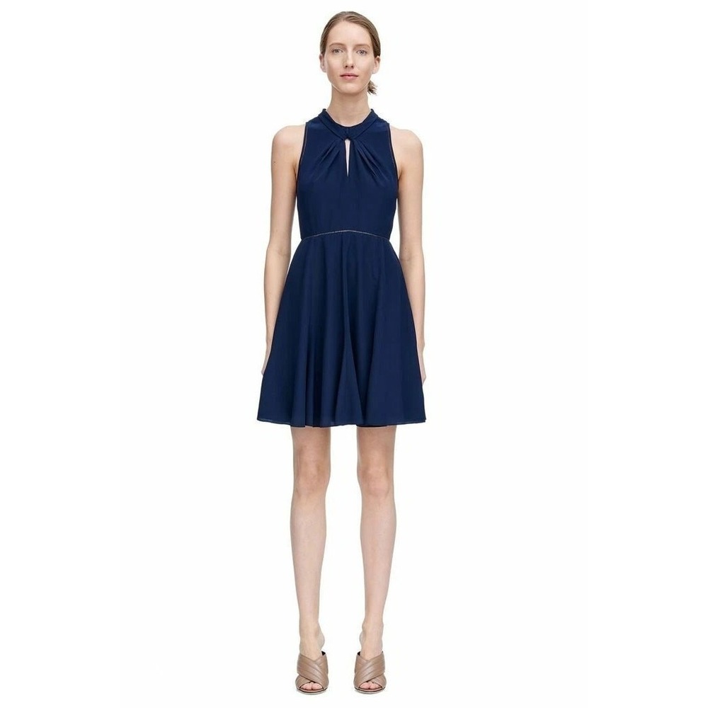 Rebecca Taylor Women's Blue High Neck Sleeveless Twist Neck Dress Size 0‎